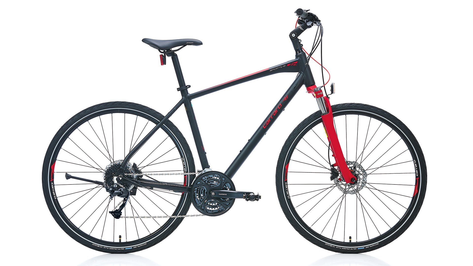 CARRARO SPORTIVE 227 ERKEK ŞEHİR BİSİKLETİ 508H 27-V HD MAT SİYAH-KIRMIZI-GÜMÜŞ